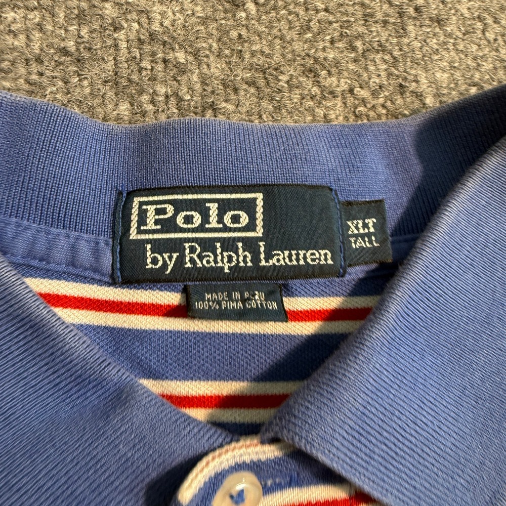 Vintage Polo Ralph Lauren Mens XLT Tall Pima Cotton Striped Polo Shirt Blue - Picture 2 of 5